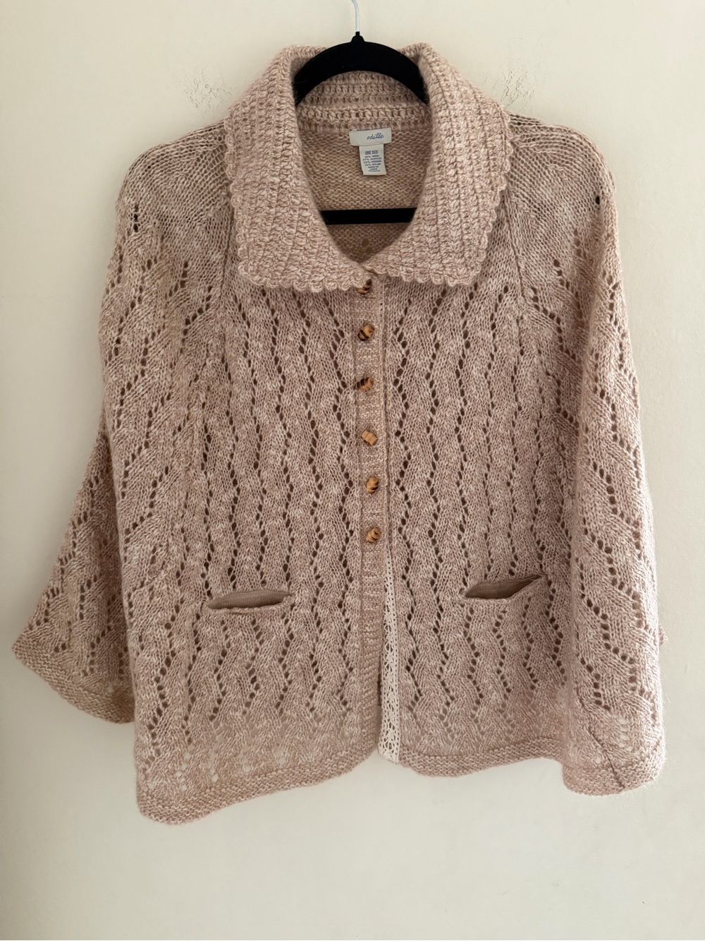 Odille Anthropologie Open Knit Pointelle Wool Mohair Capelet Cardigan One Size